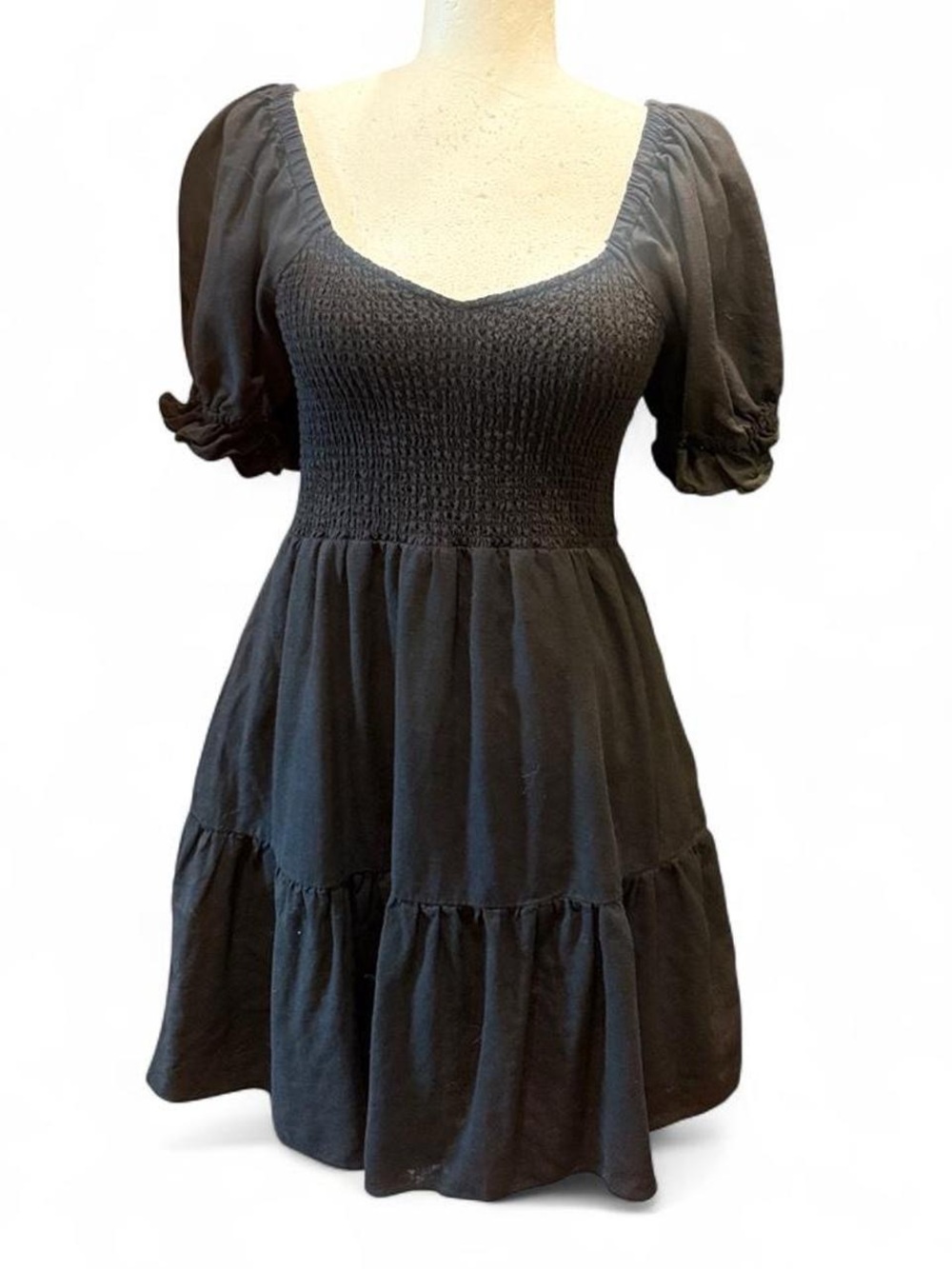 Madewell | Dresses | Madewell Linenblend Lucie Smocked Mini Dress Black Size S